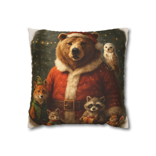 Christmas Bear Animal Parade Pillow Cover – Festive Holiday Decorative Throw Pillowcase