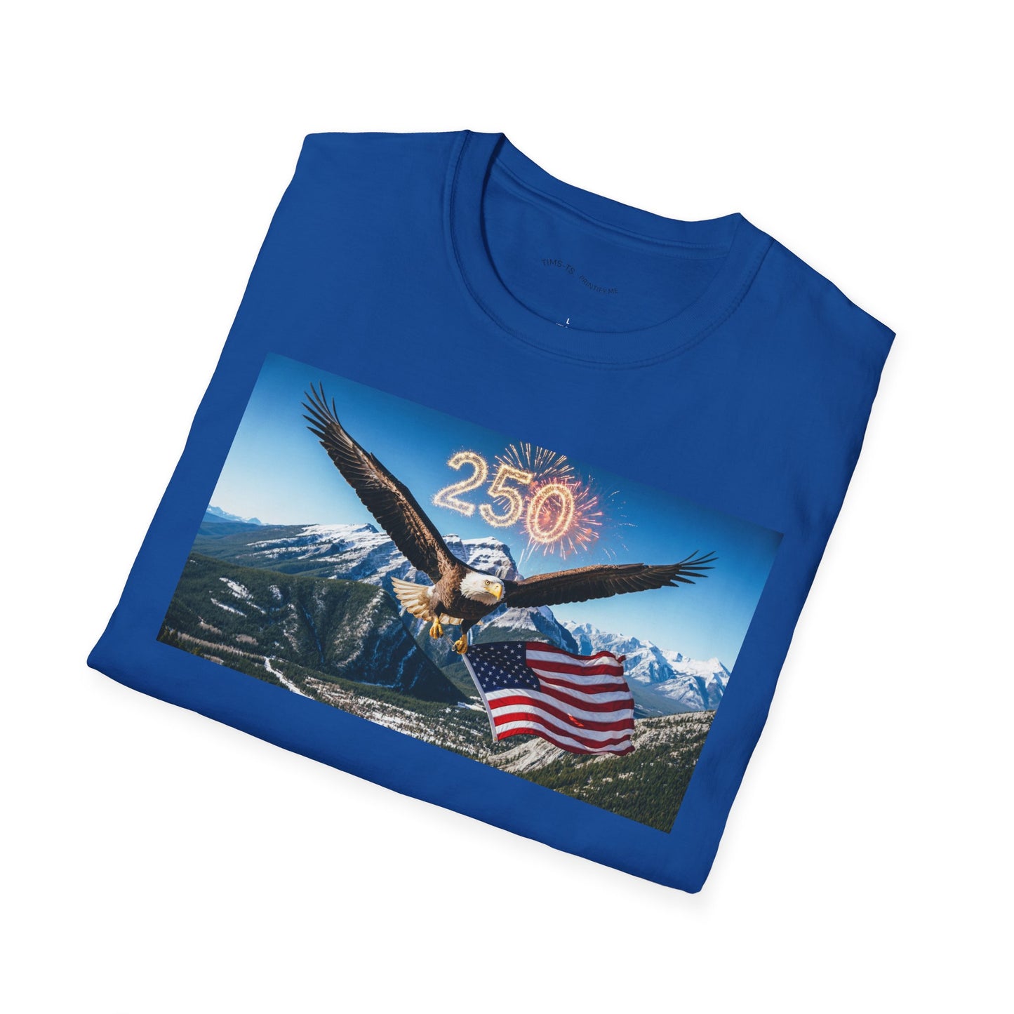 Patriotic Eagle T-Shirt – '250' Fireworks & American Flag Mountain Design