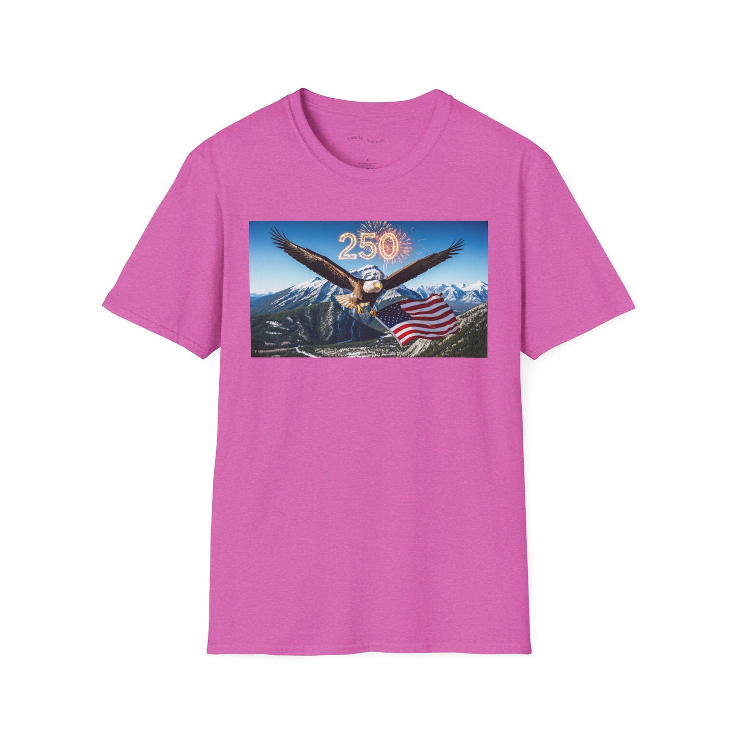 Patriotic Eagle T-Shirt – '250' Fireworks & American Flag Mountain Design