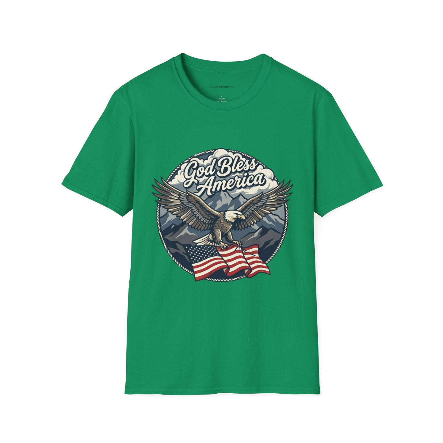 God Bless America Eagle T-Shirt — Patriotic Bald Eagle with Flag Design