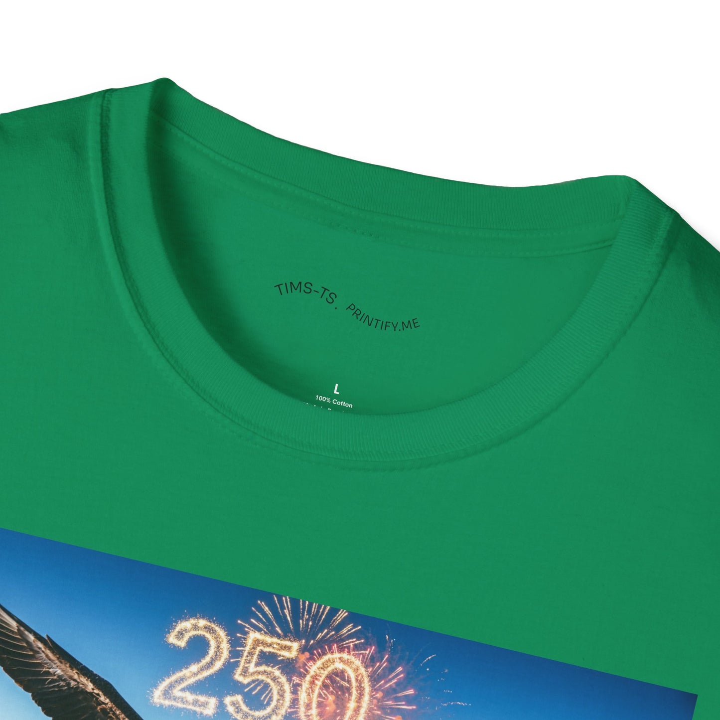 Patriotic Eagle T-Shirt – '250' Fireworks & American Flag Mountain Design