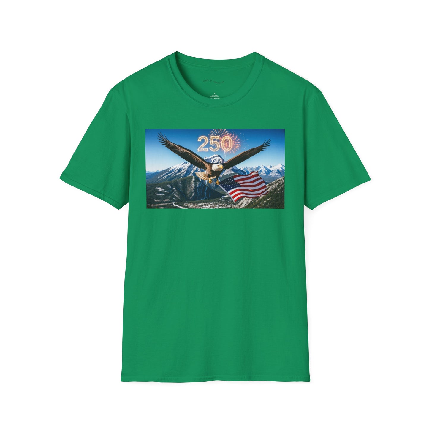 Patriotic Eagle T-Shirt – '250' Fireworks & American Flag Mountain Design