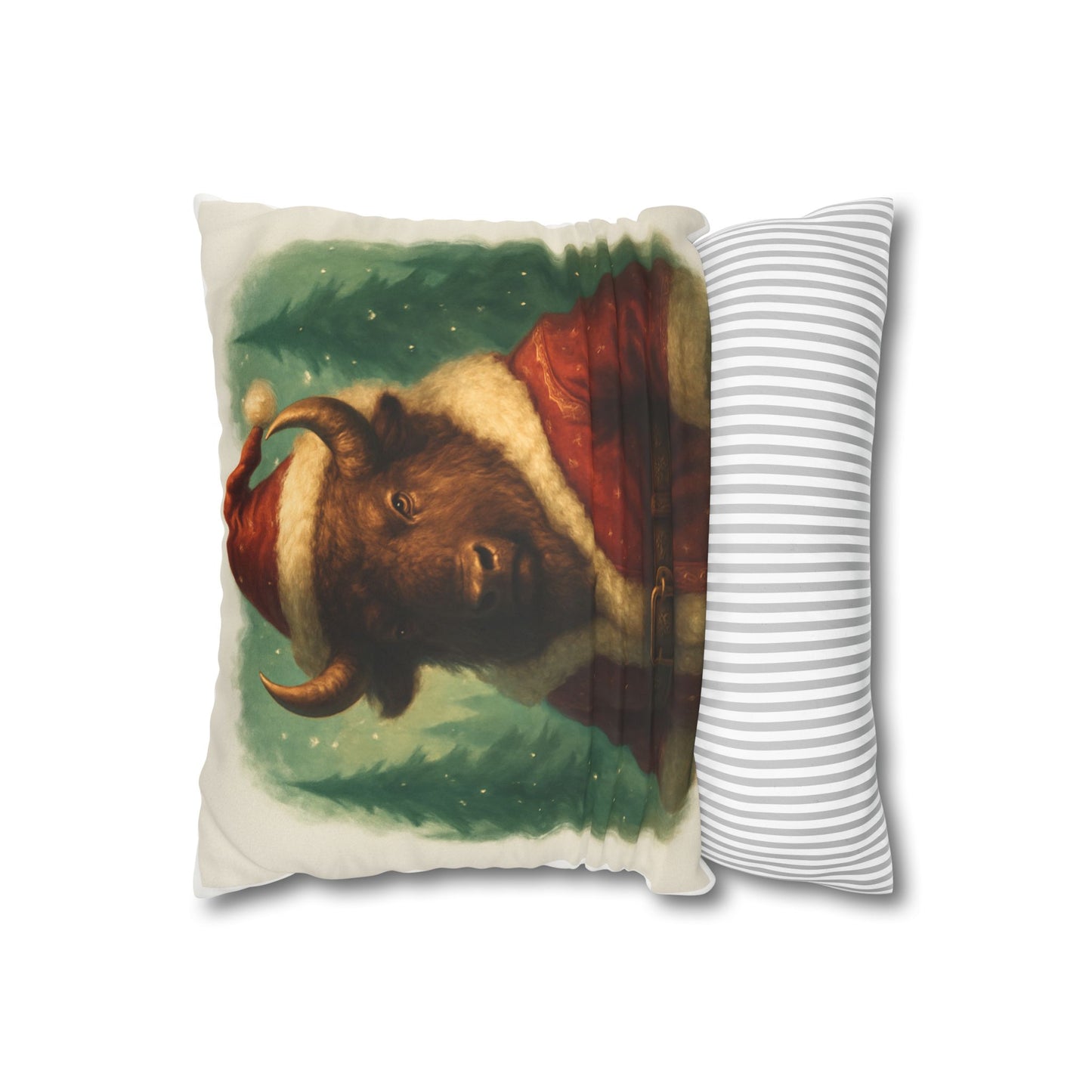 Christmas Buffalo Pillowcase — Santa Bison Holiday Decorative Throw Pillow
