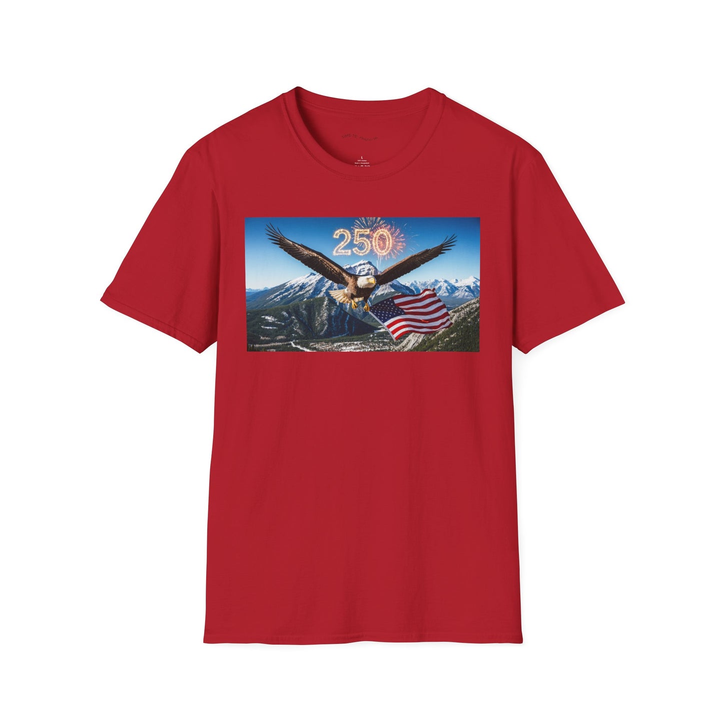 Patriotic Eagle T-Shirt – '250' Fireworks & American Flag Mountain Design