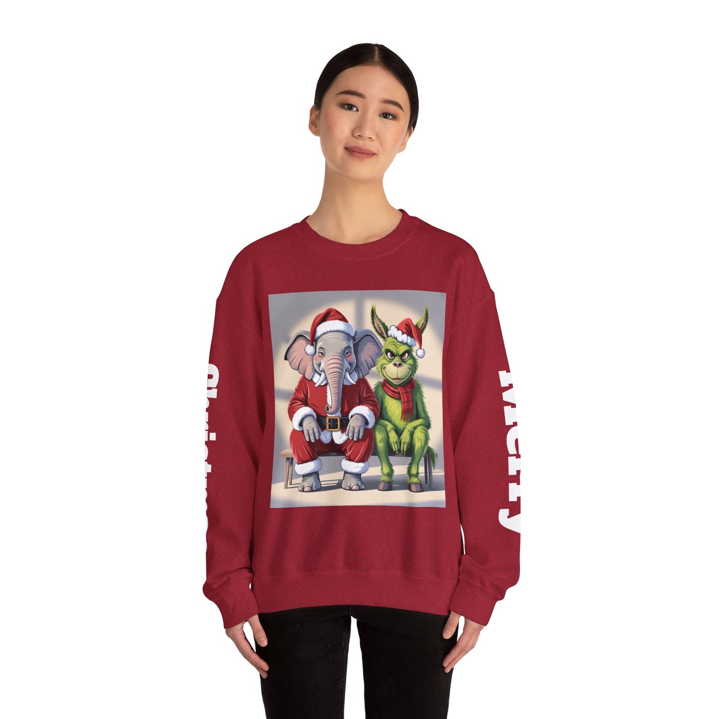 Christmas Sweatshirt — Elephant & Grinch Holiday Crewneck (Ho-Ho! Bah!)