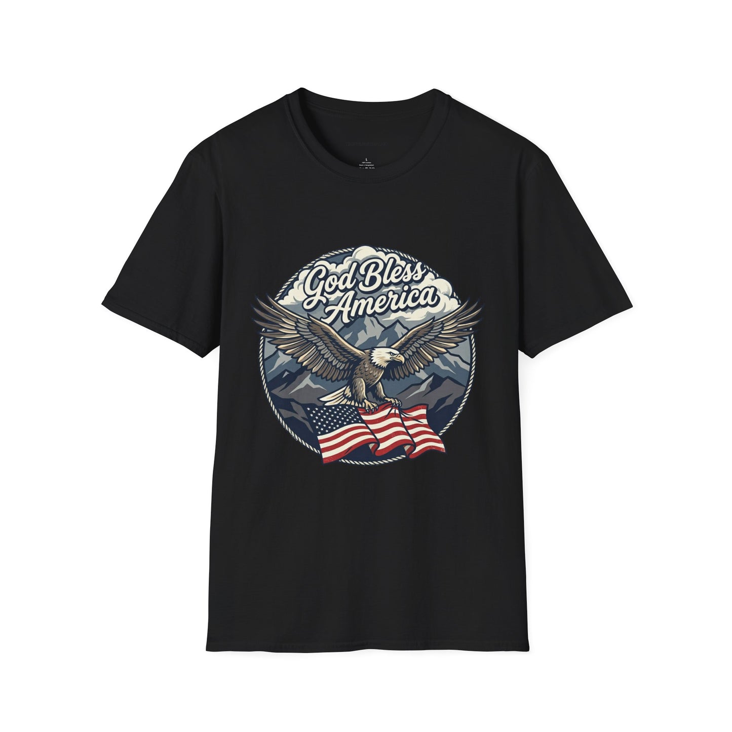 God Bless America Eagle T-Shirt — Patriotic Bald Eagle with Flag Design
