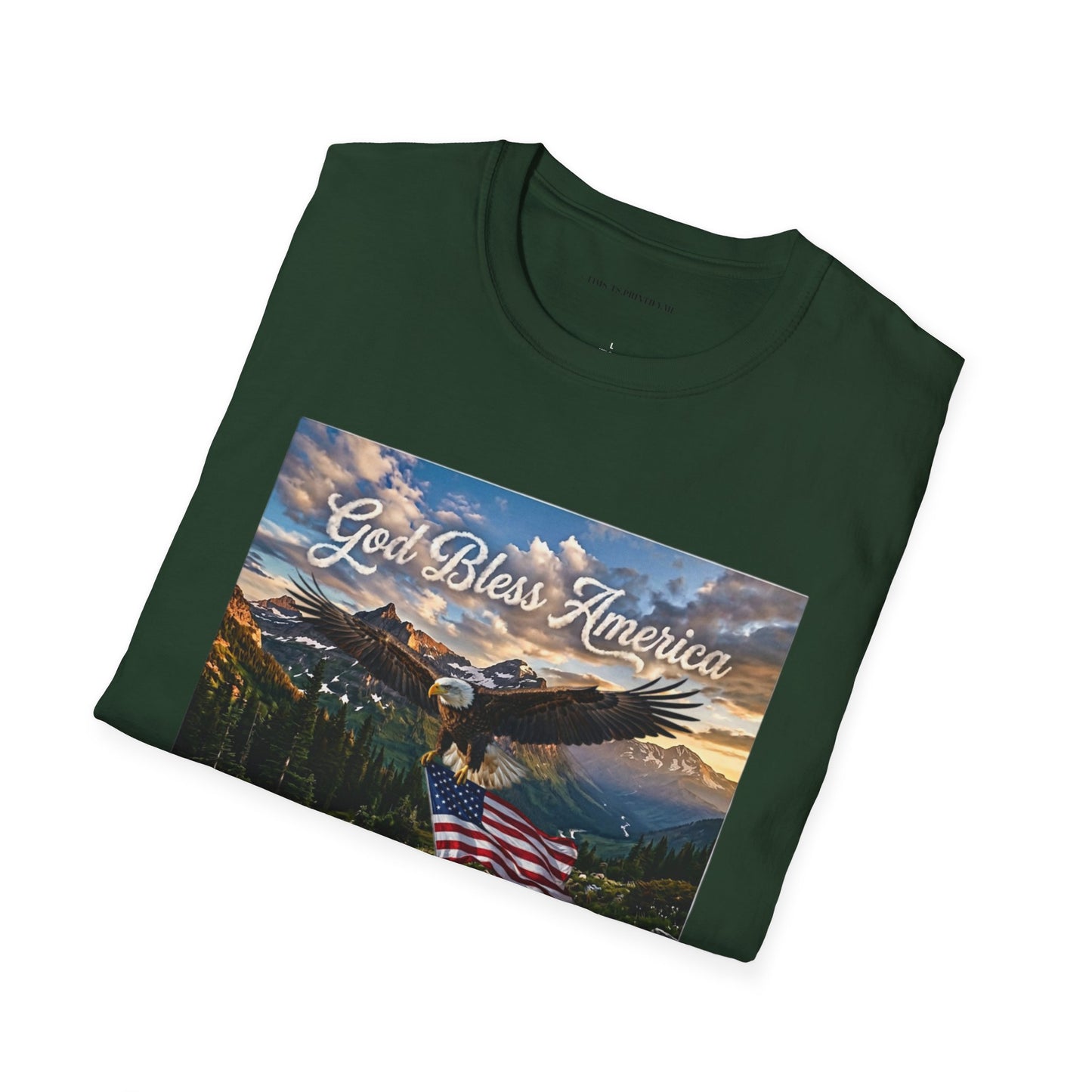 God Bless America Eagle T-Shirt — Patriotic Mountain Flag Tee