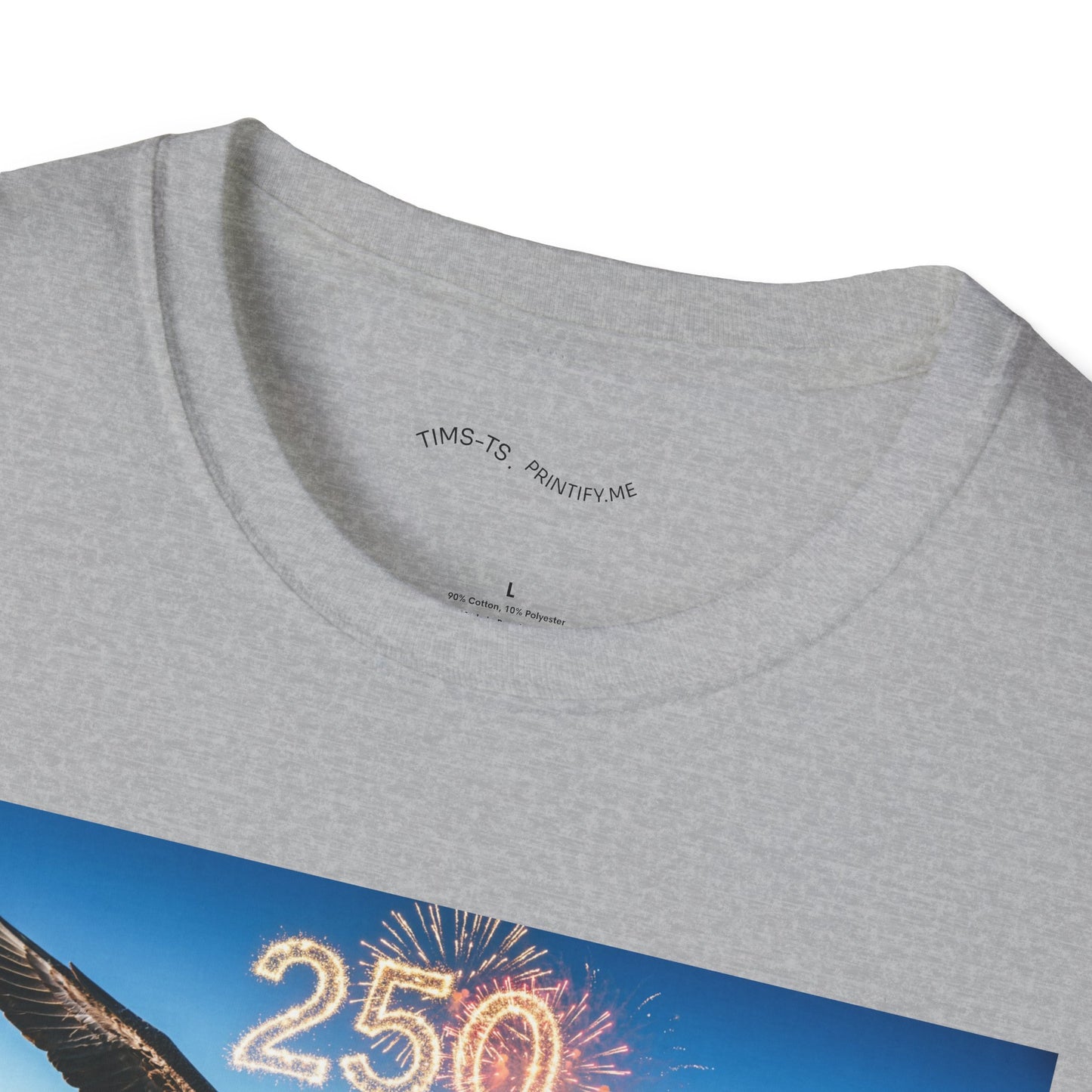 Patriotic Eagle T-Shirt – '250' Fireworks & American Flag Mountain Design