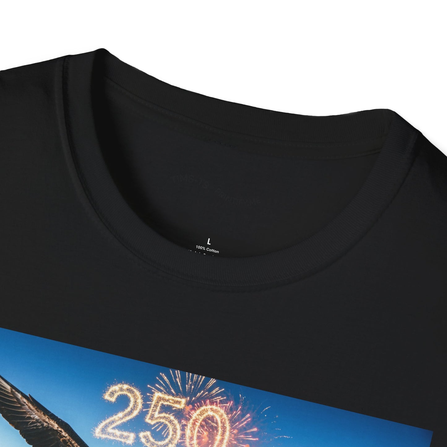 Patriotic Eagle T-Shirt – '250' Fireworks & American Flag Mountain Design