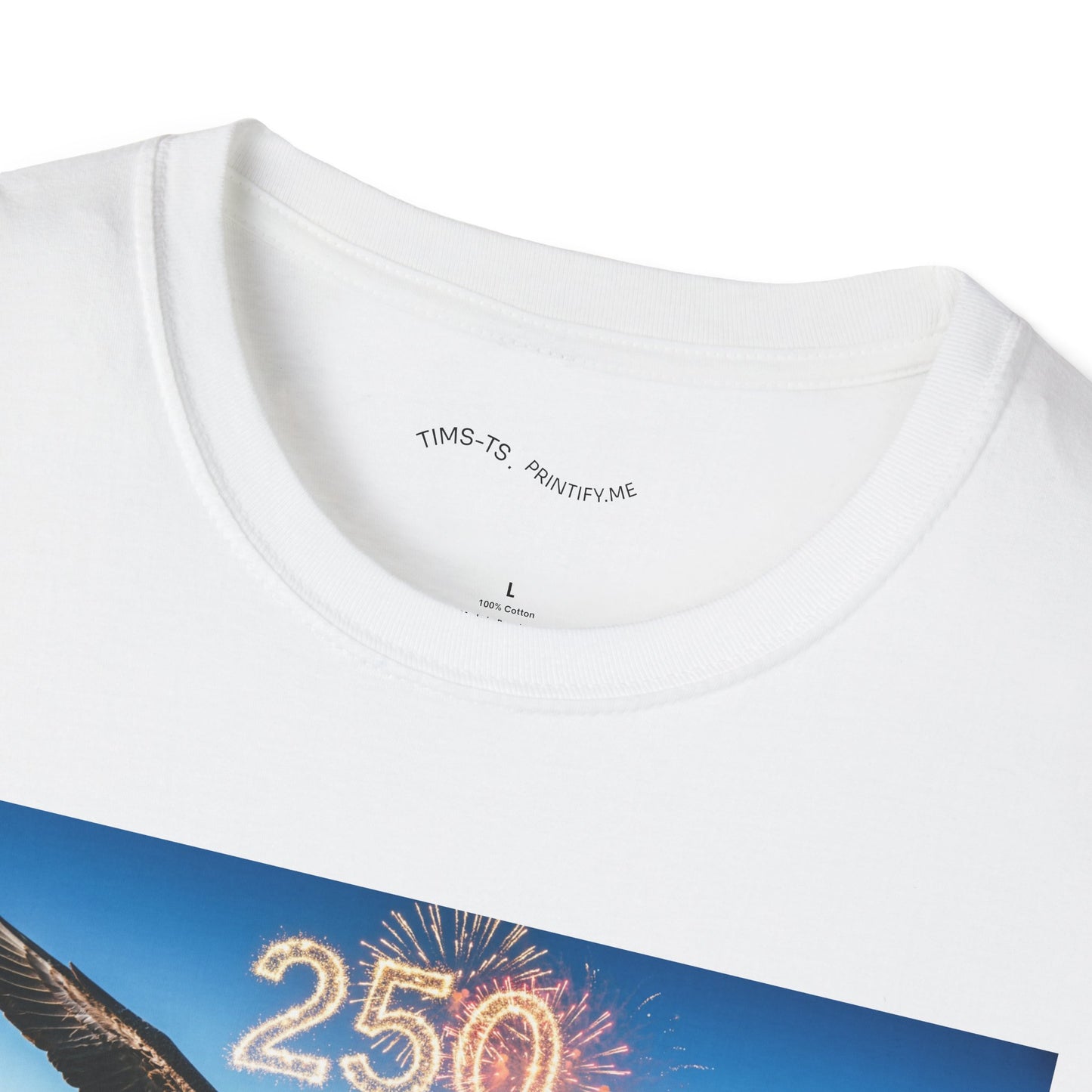 Patriotic Eagle T-Shirt – '250' Fireworks & American Flag Mountain Design
