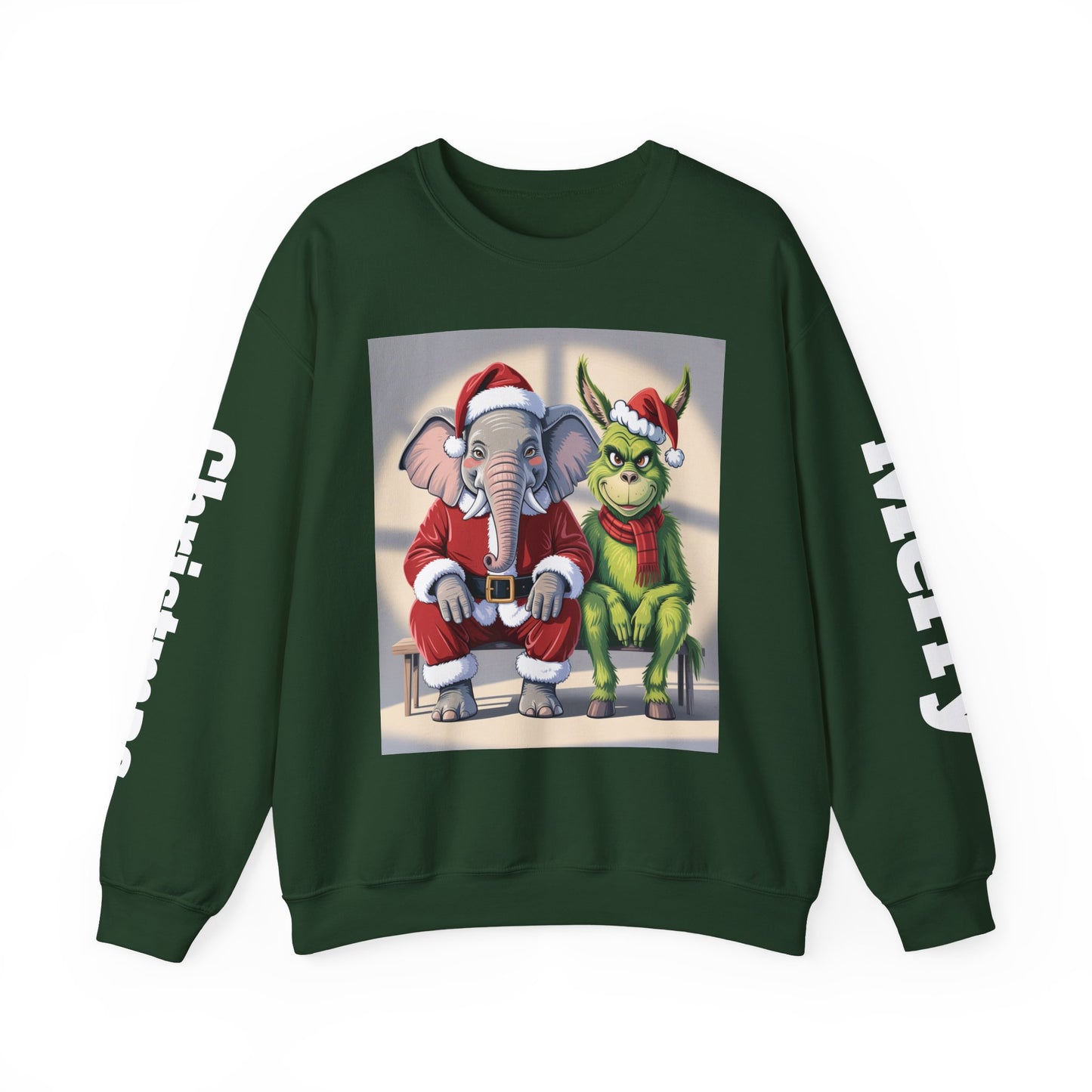 Christmas Sweatshirt — Elephant & Grinch Holiday Crewneck (Ho-Ho! Bah!)