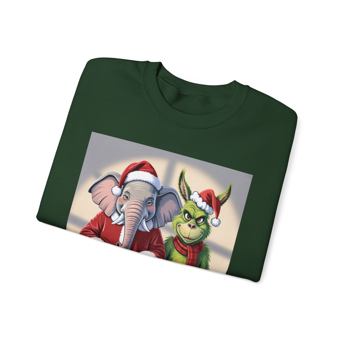 Christmas Sweatshirt — Elephant & Grinch Holiday Crewneck (Ho-Ho! Bah!)