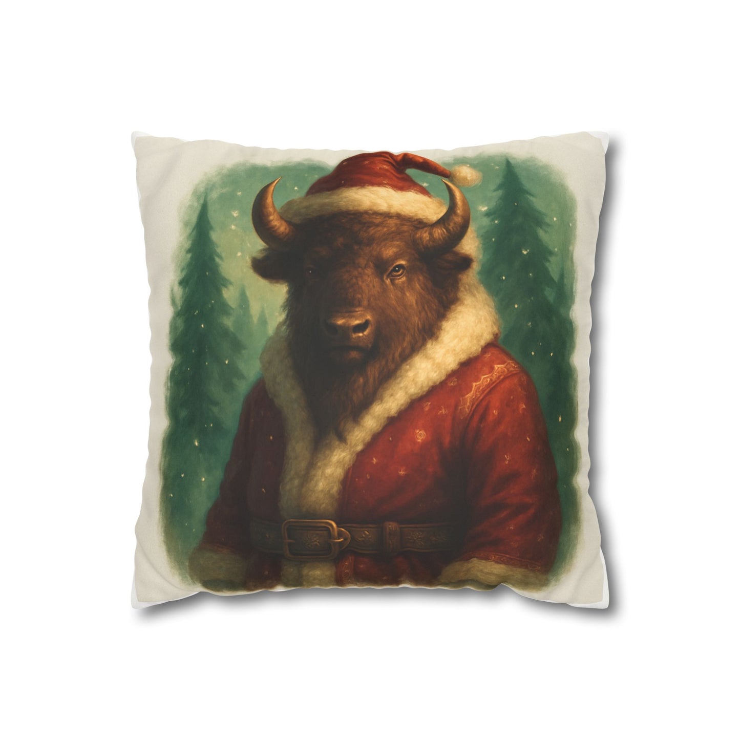 Christmas Buffalo Pillowcase — Santa Bison Holiday Decorative Throw Pillow