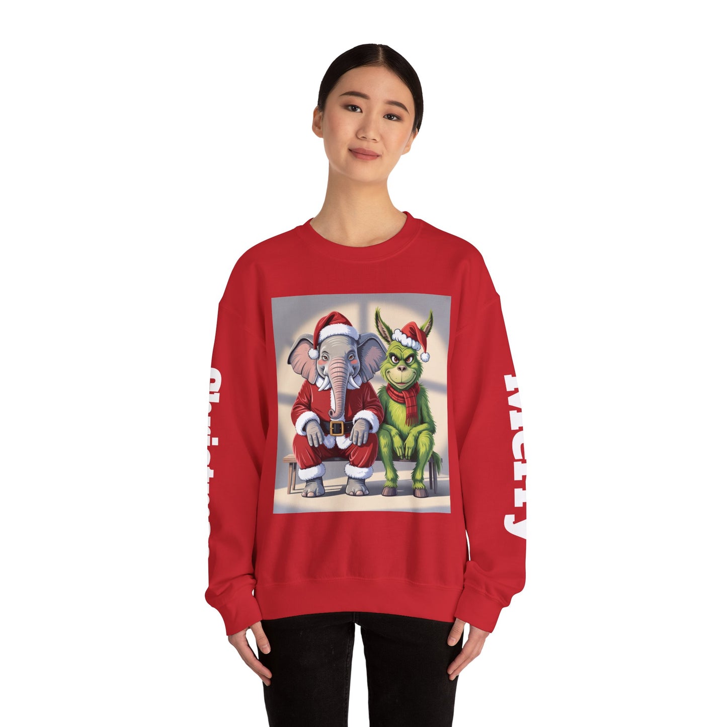 Christmas Sweatshirt — Elephant & Grinch Holiday Crewneck (Ho-Ho! Bah!)