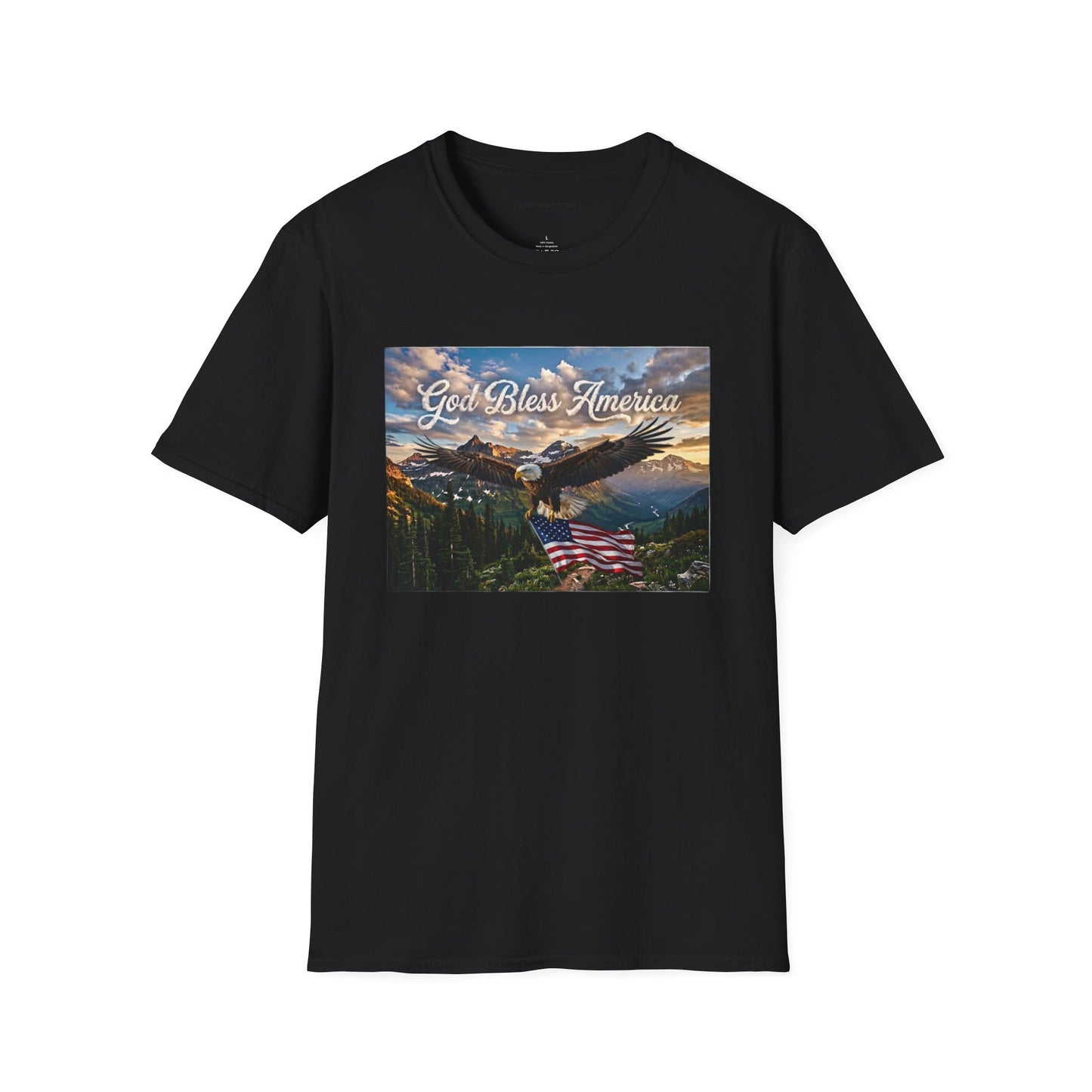 God Bless America Eagle T-Shirt — Patriotic Mountain Flag Tee