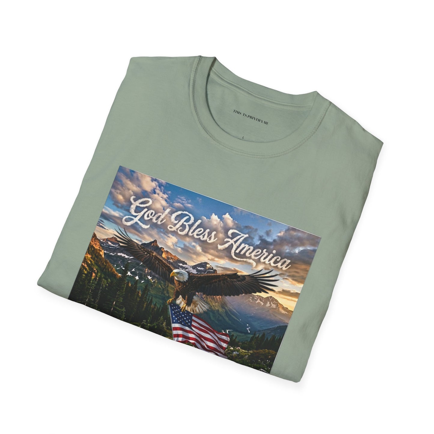 God Bless America Eagle T-Shirt — Patriotic Mountain Flag Tee
