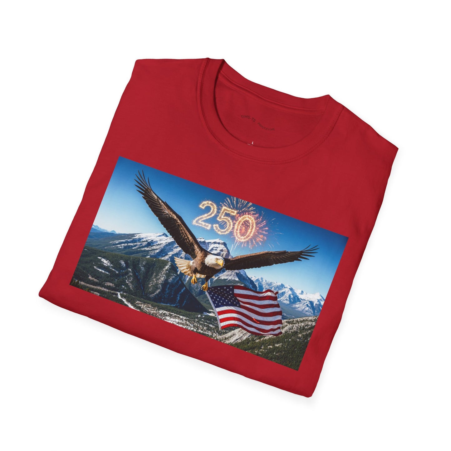 Patriotic Eagle T-Shirt – '250' Fireworks & American Flag Mountain Design