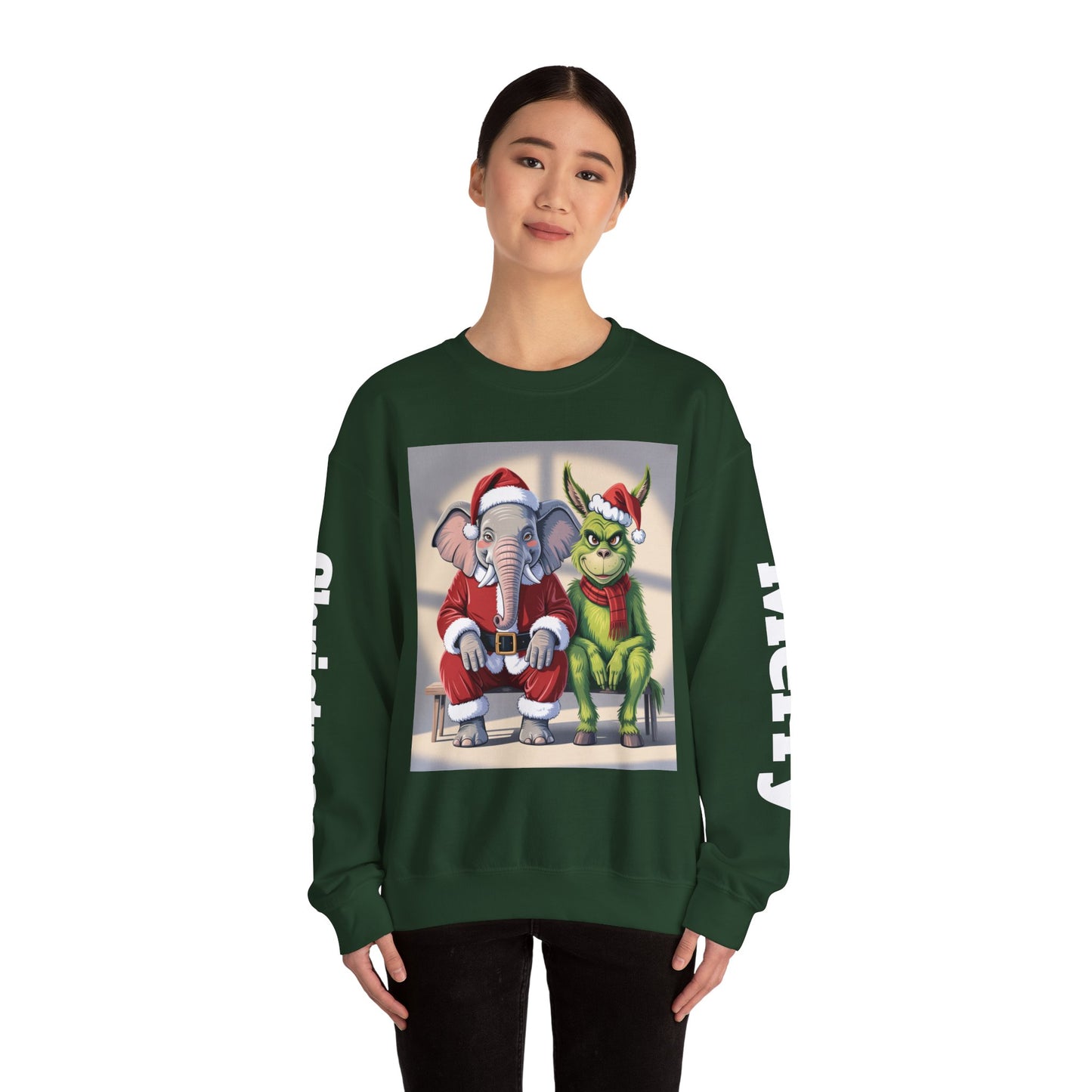 Christmas Sweatshirt — Elephant & Grinch Holiday Crewneck (Ho-Ho! Bah!)